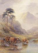 unknow artist, Highland cattle in a stream